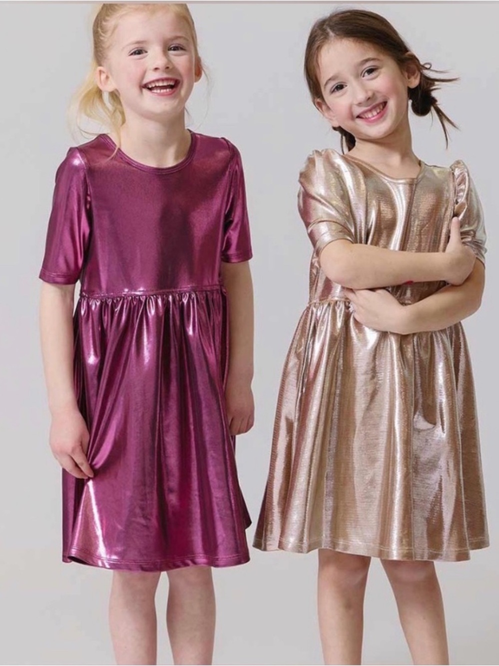 Pink Chicken Metallic Pink Shimmer Lame Steph Dress- Size 7Y